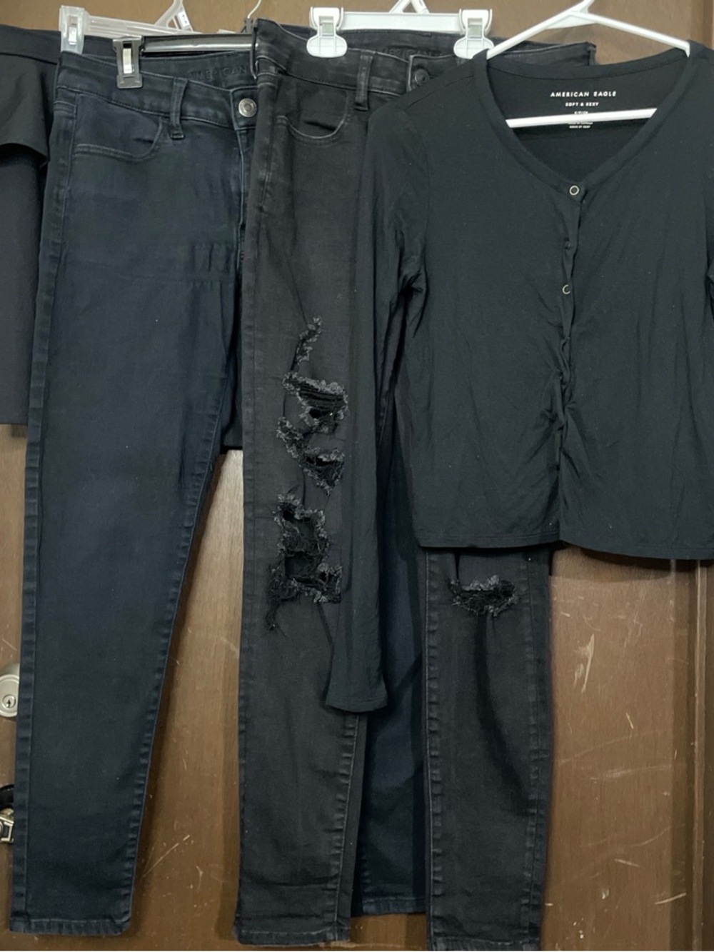 American Eagle Black Button-Front Top with Black Distressed Jeans